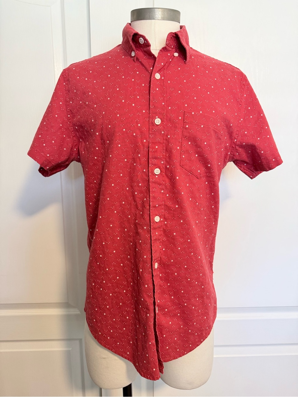 J. Crew Red Short-Sleeve Button-Down with Micro Dot Print